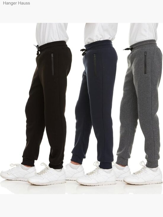 Other - Boys 3 Pack Fleece Joggers with Zipper Pockets Drawstring Size 4-20